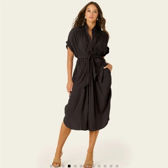 Ever By X The One Dress Project Multiwear Shirt Midi Belted Black Resort Flowy - Picture 1 of 15